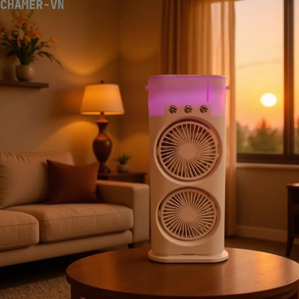 【CHAMER】USB Desktop Fan 90 Degree Oscillation 270 Degree Tilt Dual Nozzle Design【HomeLiving】