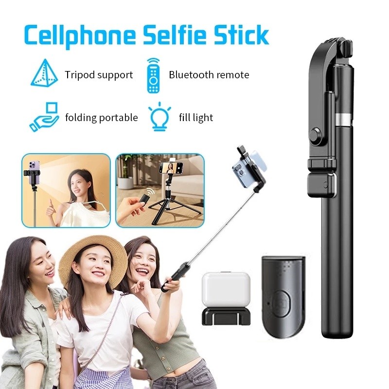 Gậy Chụp Ảnh Selfie R1S-L  Kèm Remote Kiêm Tripod Giá Đỡ Điện Thoại 3 Chân Có Đèn Led Trợ Sáng