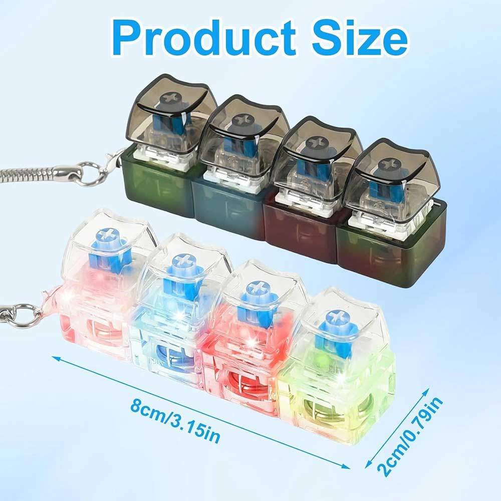 Keyboard Fidget Toy with LED Light Keyboard Fidget Keychain 4-in-1 Keyboard Decompression Button Toy