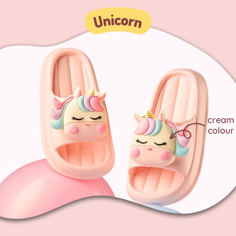 【3-9 Years Old】Girl Slipper Unicorn Bathroom Outdoor Anti Slip Sandal Rainbow Polka Dots Kid Childre