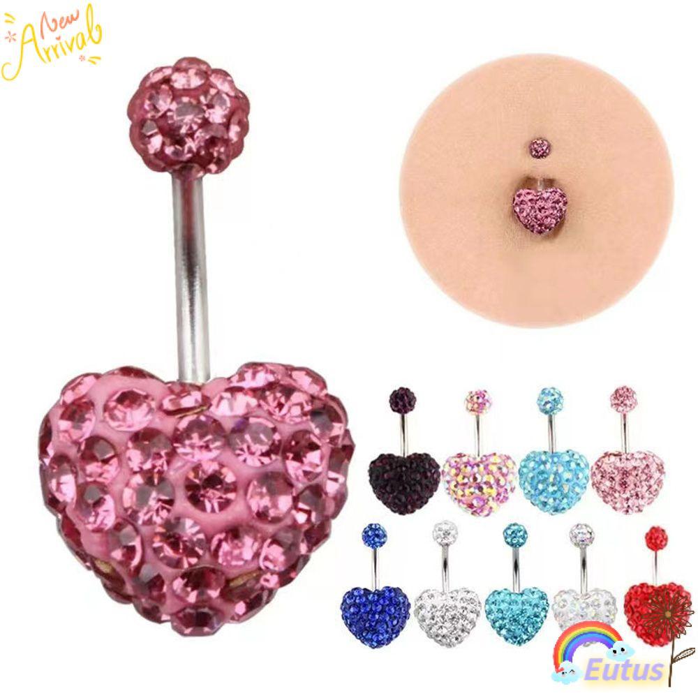 EUCA Heart Belly Bar Double Gem Multi Crystal Jewellery Body Piercing