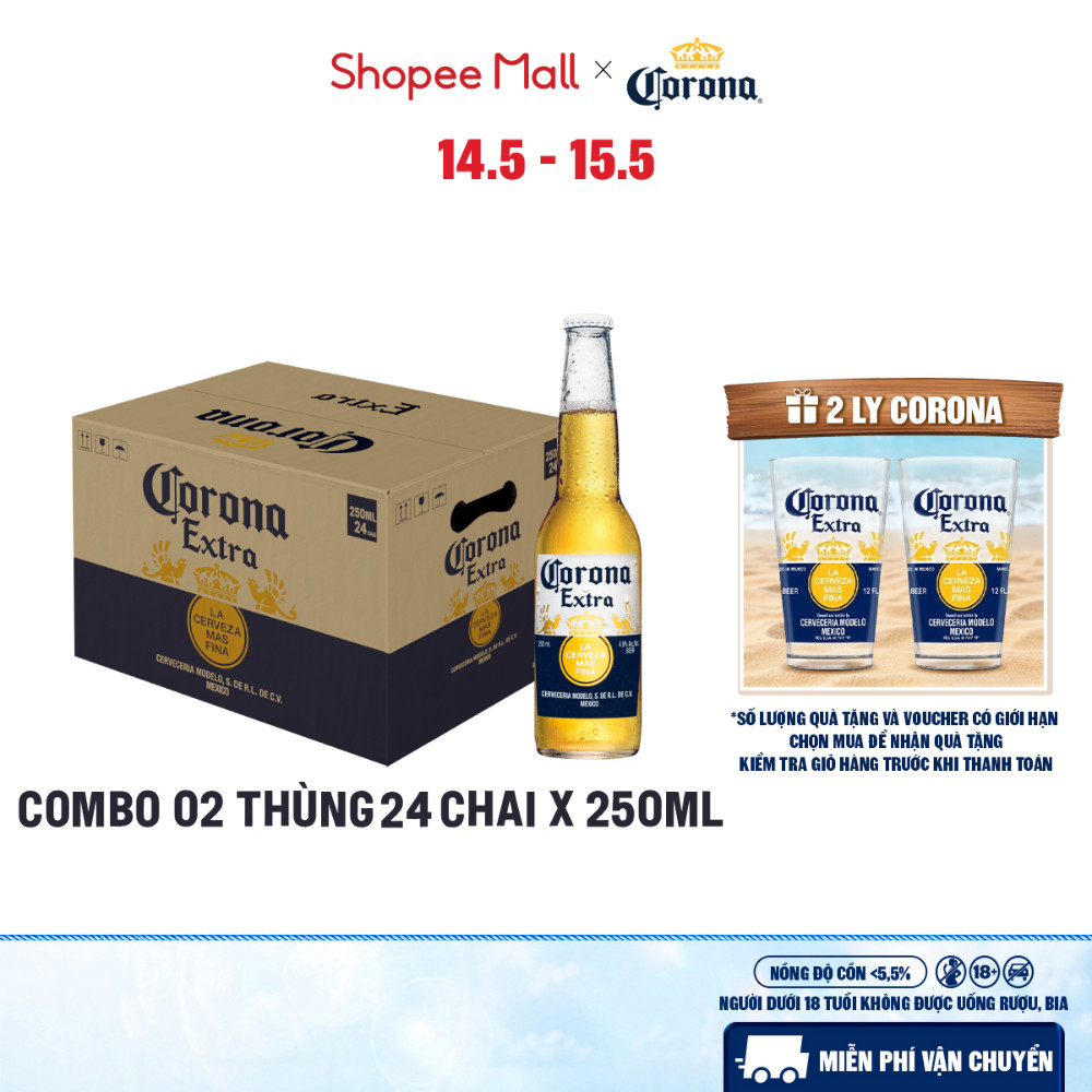 [ĐỘC QUYỀN LIVESTREAM] Combo 2 Thùng Bia Corona-Extra nhập khẩu thùng 24 chai (250ml/chai)