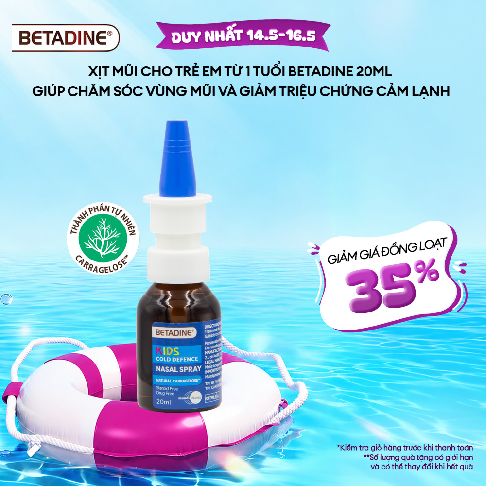 Xịt mũi cho trẻ em từ 1 tuổi Betadine 20ml giúp chăm sóc vùng mũi và giảm triệu chứng cảm lạnh