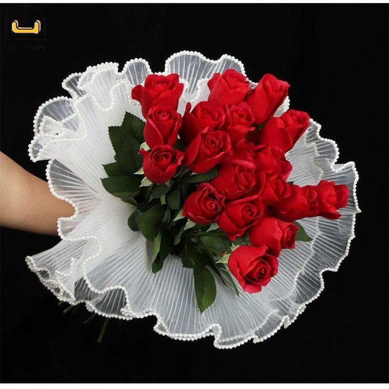GUOUQNA Sóng Sợi Lưới Cuộn Vàng Cạnh Cho Bó Hoa Tiệc Cưới Thủ Công Thủ Công Trang Trí 4Yards x 28CM 