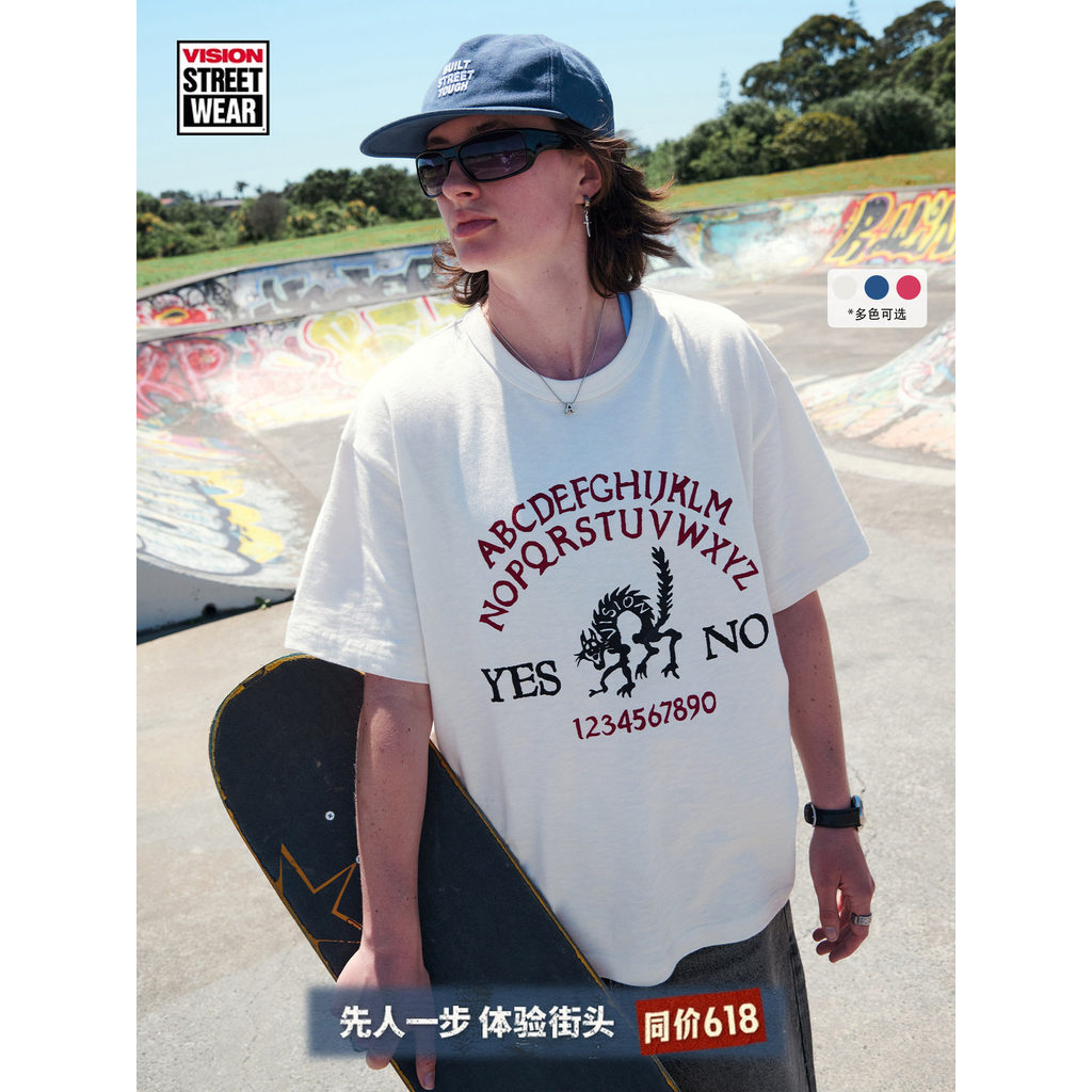 VISION OUIJA BOARD series in hình cá tính ngắn tay nam nữ Boxy trượt ván thể thao hip-hop Áo thun 05