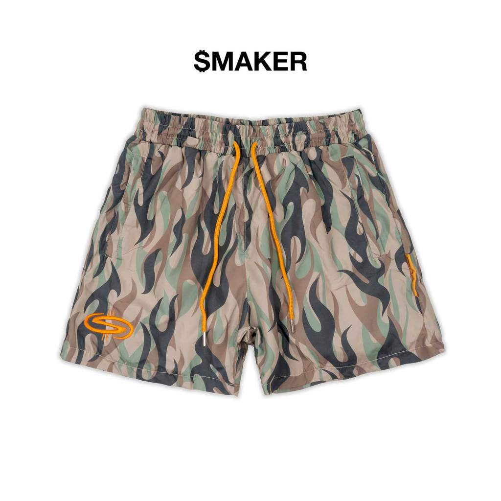 [SMAKER] Quần đùi ngắn hoạ tiết camo 100% nylon - FLAME CAMO SHORTS