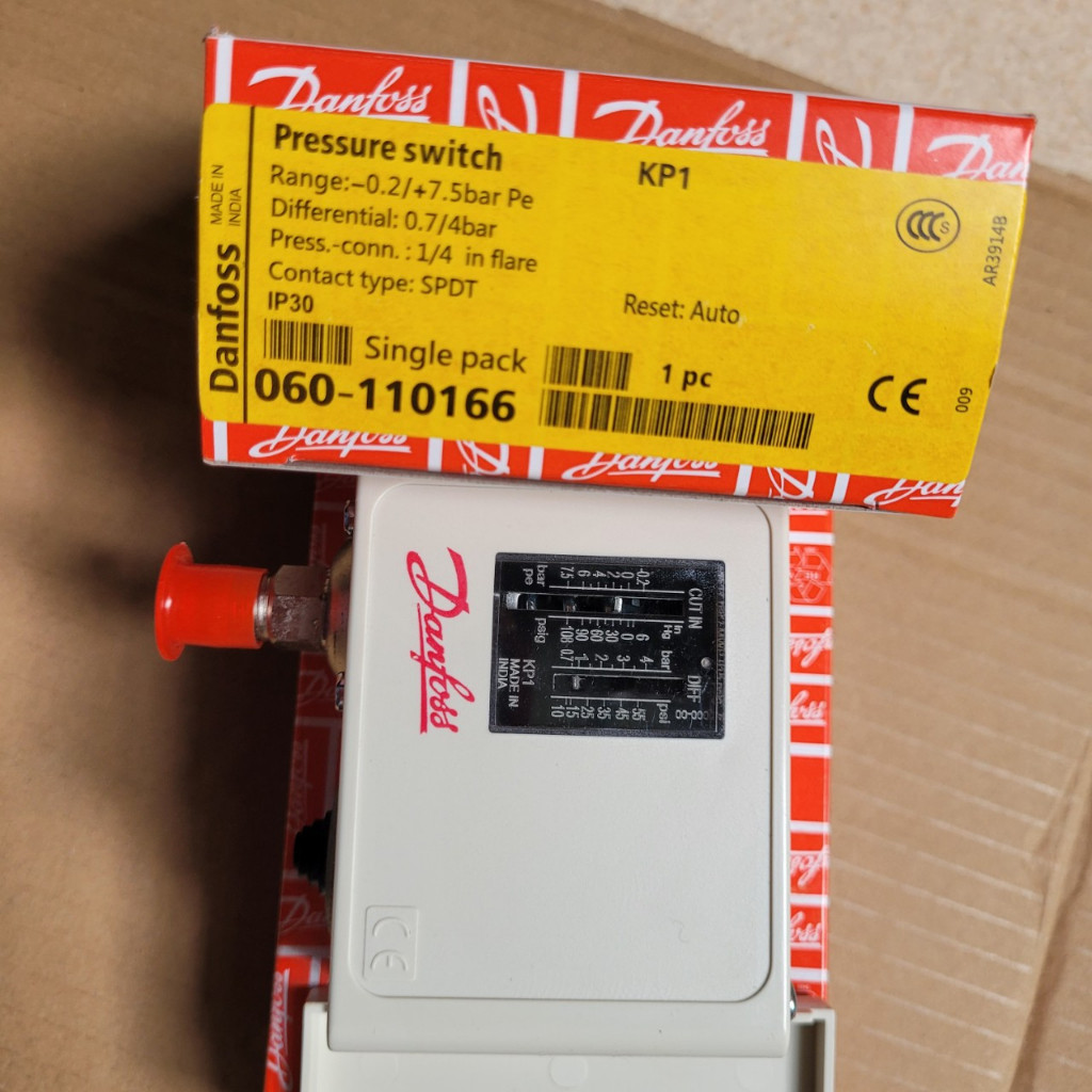 Cống tắc áp suất Danfoss KP1 - Range -0.2- 7.5bar, Diff 0.7-4Bar, 1/4 Flare - 060-110191