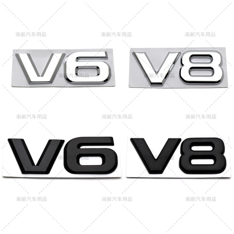 Car Personality V8 V6 Logo Car Stickers Engine Labeling Large Displacement Car Logo Side Seam Label 