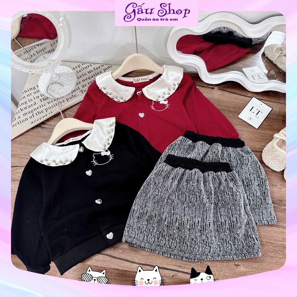 LT88 - Set áo len thỏ kitty kèm chân váy ánh nhũ cho bé gái
