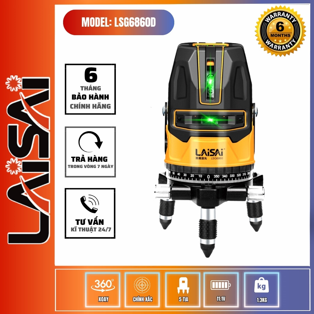 [Phiên bản nâng cấp] Máy laser cân bằng LAISAI LSG6860D 5 tia xanh siêu sáng chính hãng