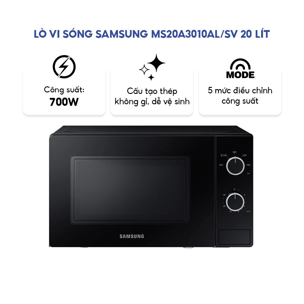 Lò vi sóng Samsung MS20A3010AL/SV 20L - Công Suất 700W, Rã Đông Nhanh, Hẹn Giờ Tiện Lợi - Bảo hành 2