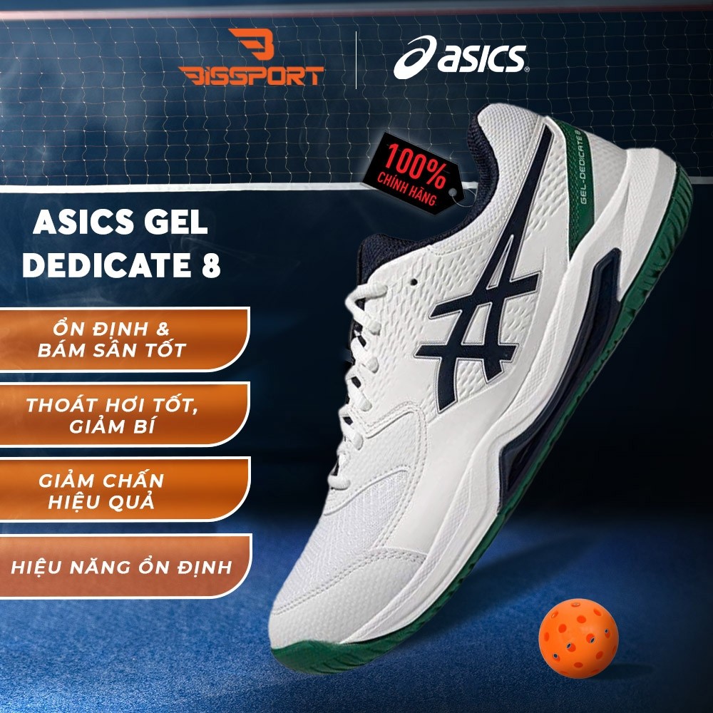 Giày Tennis/Pickleball ASICS Dedicate 8 Chính Hãng – Trắng Xanh Lá – Nhẹ – Công Nghệ GEL™ Giảm Chấn 