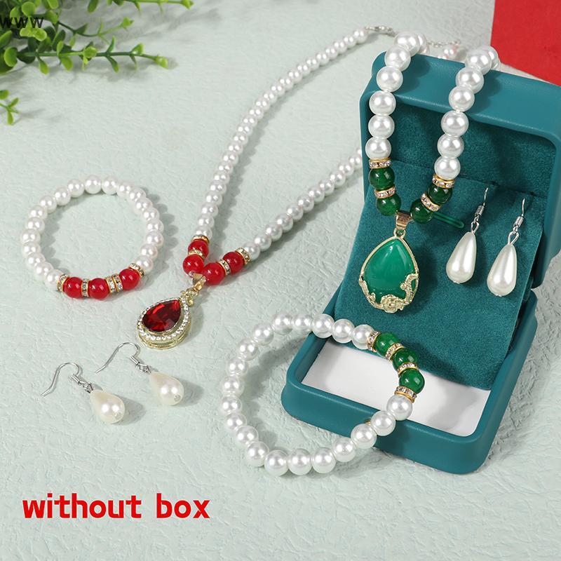 [auz] Vintage Fashion Pearl Jewelry Set For Women Necklace Earrings Bracelet Set Wedding Party Jewel
