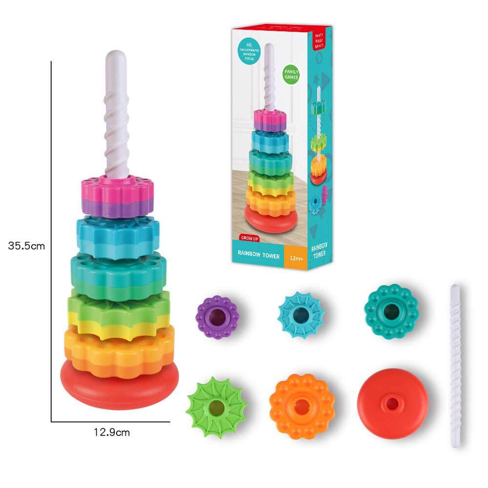 Rainbow Stacking Tower and Spinning Color Recognition Building Blocks Early Learning Educational Toy