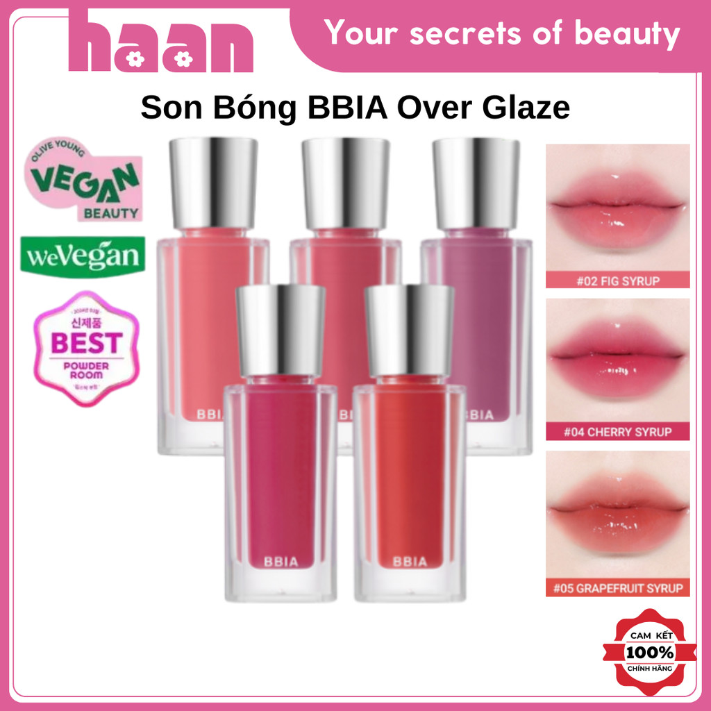 Son Bóng BBIA Over Glaze 4.5g, Son Bóng Dưỡng Ẩm Không Bết Dính, Son Kem BBIA Over Màu 02, 04, 05