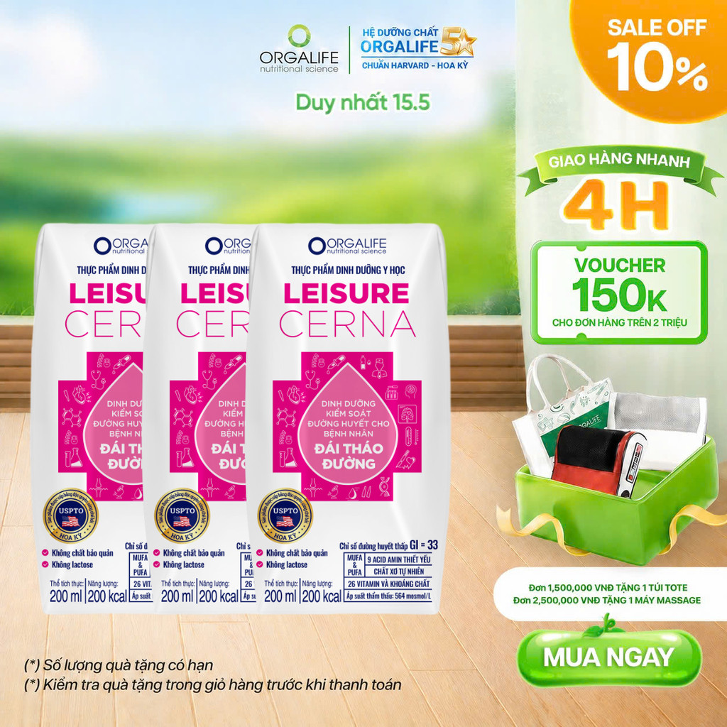 Lốc 3 Hộp LEISURE CERNA Soup Uống Dinh Dưỡng Hỗ Trợ Kiểm Soát Đường Huyết (200ml/Hộp)