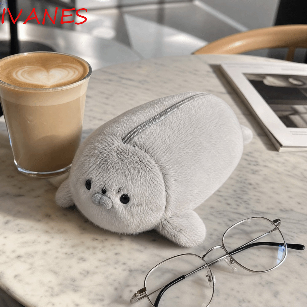 IVANES Seal Doll Pen Pouch, Animal Sang Trọng Chất Liệu Little Seal Pencil Case, 3D Kết Cấu Mô Phỏng