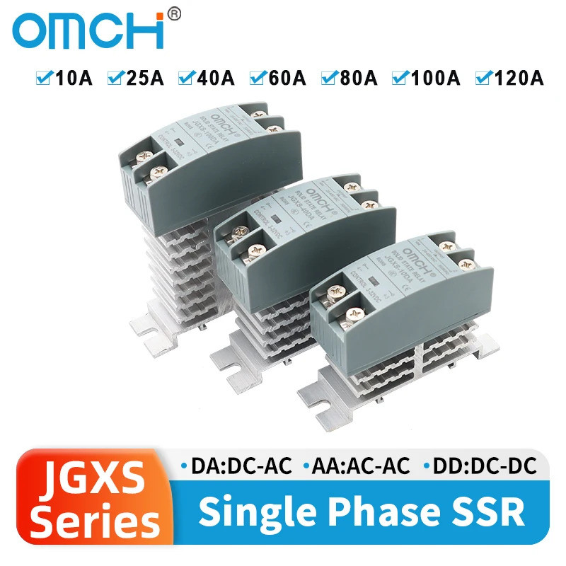 HB OMCH DIN Rail Rơle trạng thái rắn SSR có tản nhiệt 10A 25A 40A 60A 80A 100A 120A DC-AC DC-DC AC-A