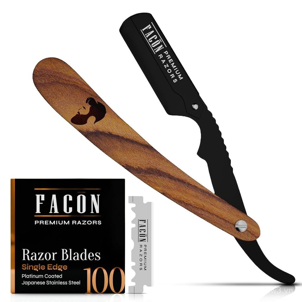 Dao cạo thẳng Facón dành cho nam - Bộ dao cạo cạnh thẳng cắt tóc chuyên nghiệp với 100 lưỡi dao, Máy