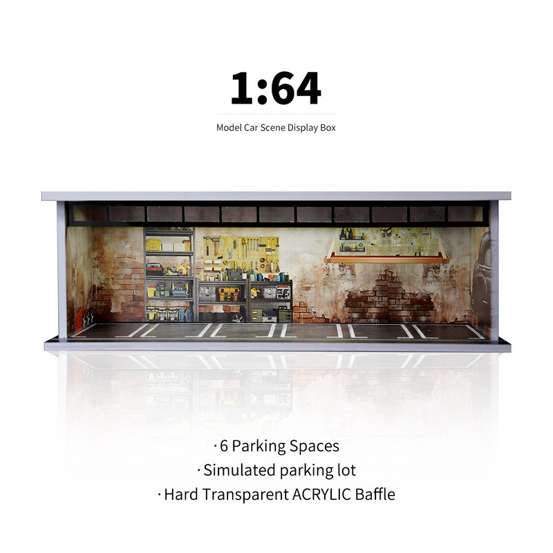 Mô Hình Garage 1/64 Một Tầng Xếp Chồng Trang Trí Sáng Tạo Có Đèn LED Dùng Cho Tomica Hot Wheels Mô H