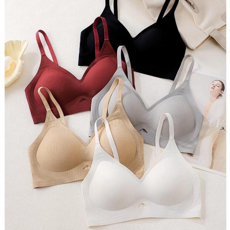 Women's Seamless Bra with Lift-Up Effect, No Underwire, Soft Rubber Bra with 2.5CM Round Foam Pad, B