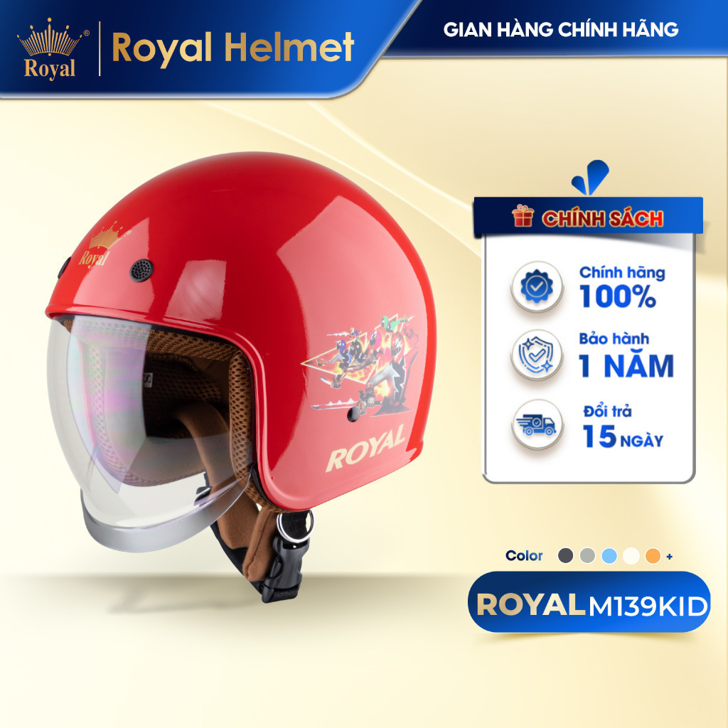 Mũ Bảo Hiểm Trẻ Em 3/4 Royal M139 KID - Kính Âm, Nón Bảo Hiểm Chống Nắng, An Toàn, Bảo Hành 12 Tháng