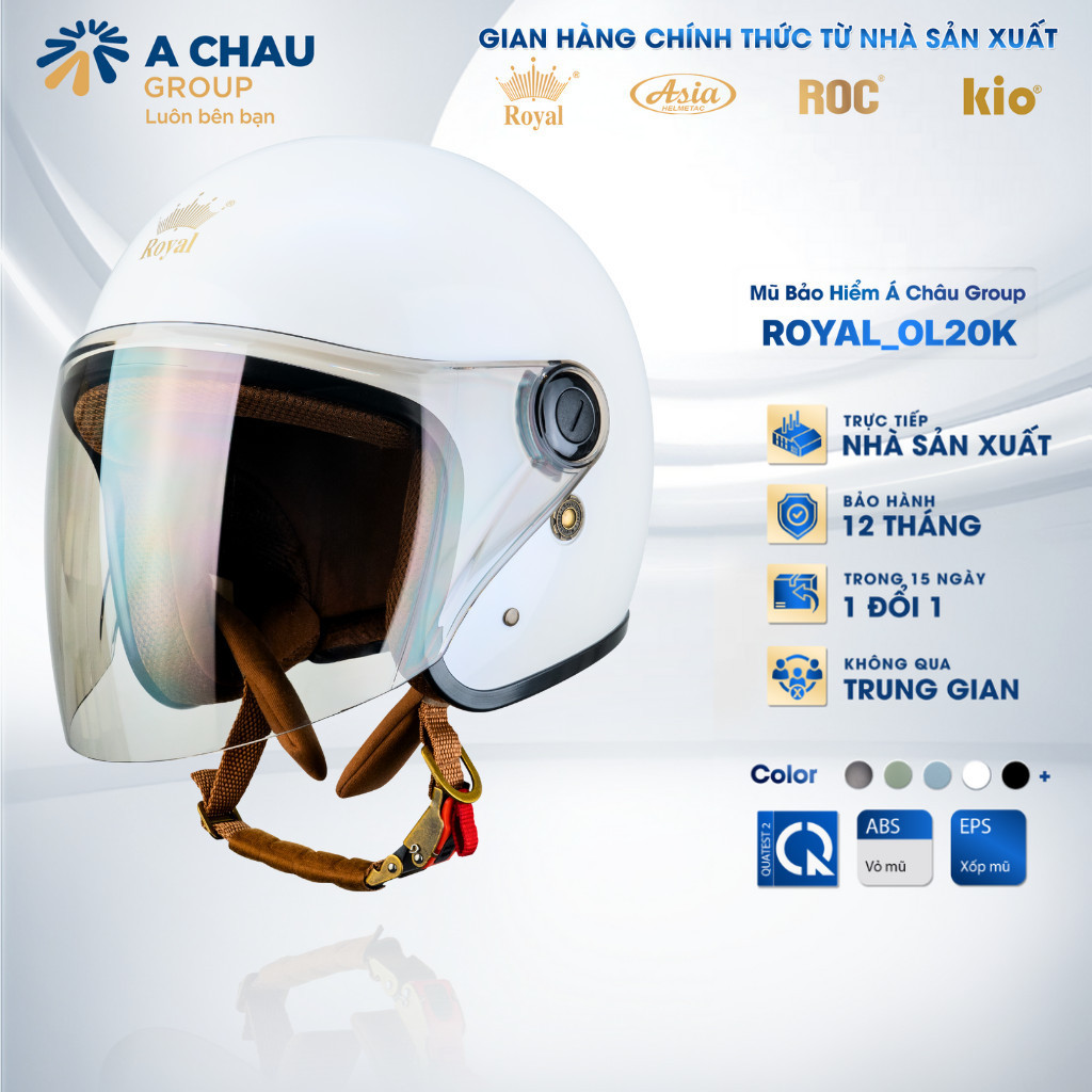 Mũ Bảo Hiểm 3/4 Royal OL20K Kính Dài Màu Trà Chống UV, Nón Bảo Hiểm Vintage Bảo Hành Chính Hãng