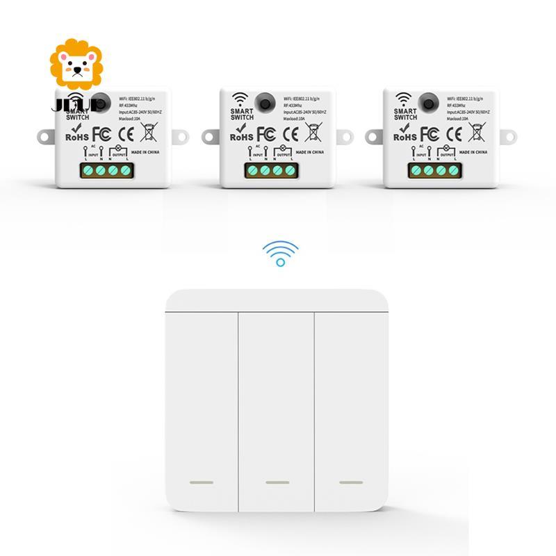 3 Chiếc Đèn Không Dây Công Tắc Treo Tường 433Mhz Bộ Thu Tiếp Rơ Le Với 1x 3Gang Bảng Điều Khiển LED 