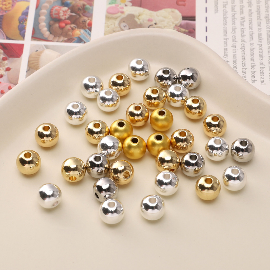 Bảo Quản Màu Sắc Hạt Phủ Vàng 14K Hạt Rời Hạt Mạ Bạc Miếng Đệm Hạt Tròn Tự Làm Vòng Tay Vòng Cổ Phụ 
