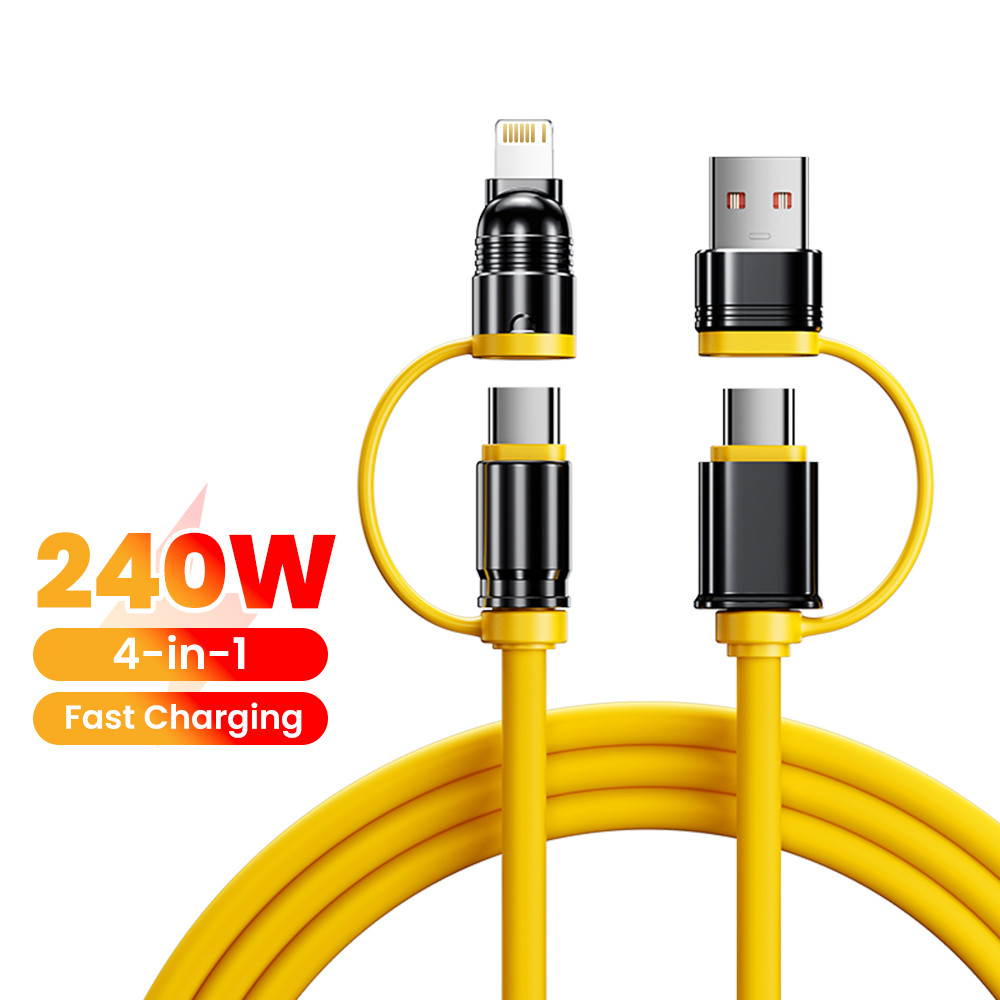 Cáp dữ liệu sạc nhanh 4 trong 1 Elough 240W USB A / C sang Type-C / L Dây cáp silicon điện thoại di 