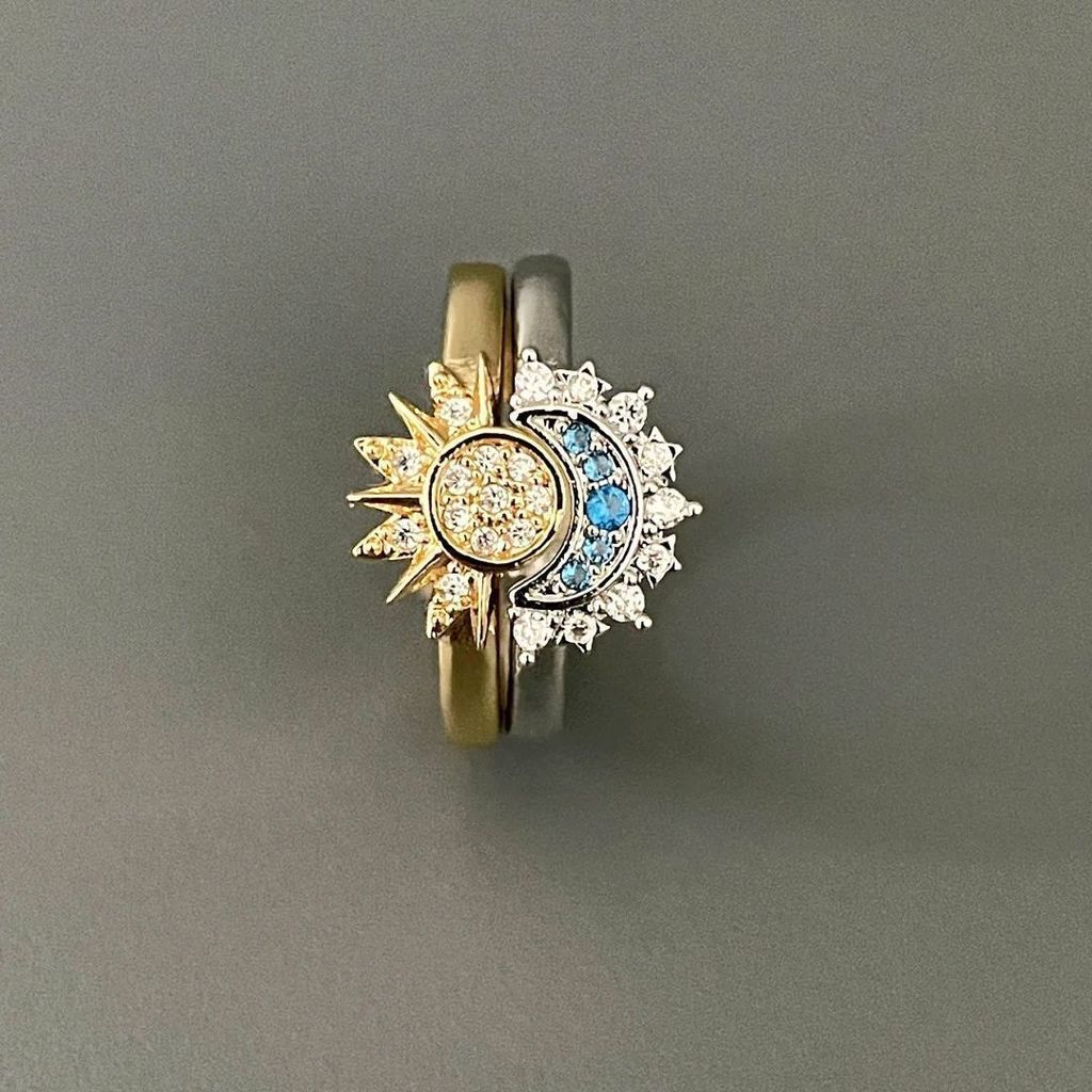 [Ưu đãi đặc biệt] Vintage | Mặt Trời Và Mặt Trăng Mặt Trăng Mặt Trời Tonghui Nhẫn Cặp Đôi Bạn Gái Nh