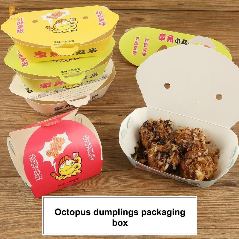 [HELTC] 100 Cái Hộp đóng gói bạch tuộc hoạt hình dùng một lần Thức ăn đường phố Nhật Bản Takoyaki Ta