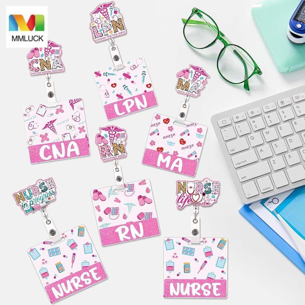 MMLUCK Nurse Badge Reel, Giá đỡ ID có thể thu vào ngang lấp lánh màu hồng, Bling Bling Acrylic 60 Xo
