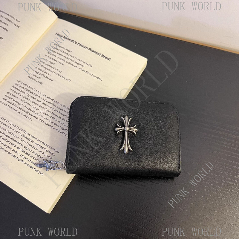 CHROME HEARTS Túi Đựng Thẻ Da Chính Hãng Chữ Thập Đen Artichoke Ví Retro Punk Rock Party Quà Tặng Sa
