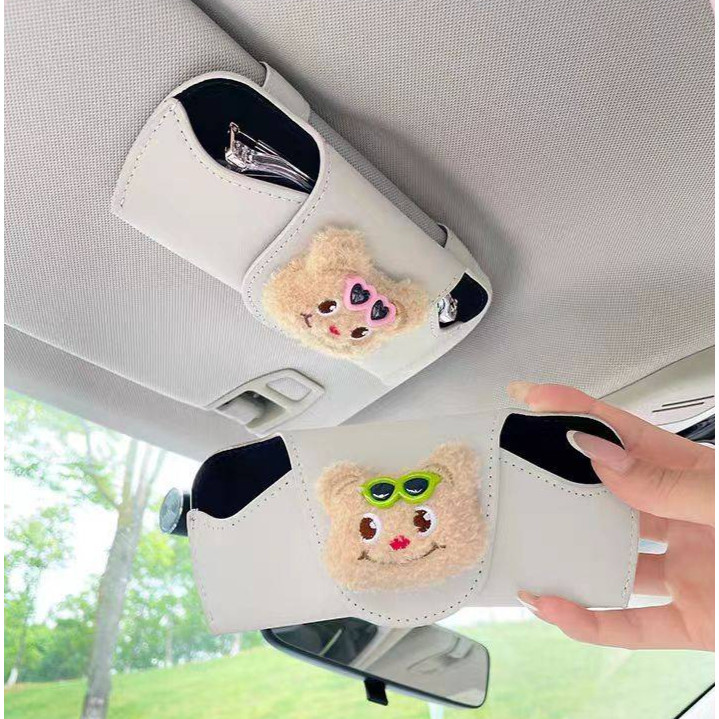 Glasses Case Sun Visor Card Glasses Car Bill Sunglasses Cute Car Storage Can Cartoon Butter Bear Car