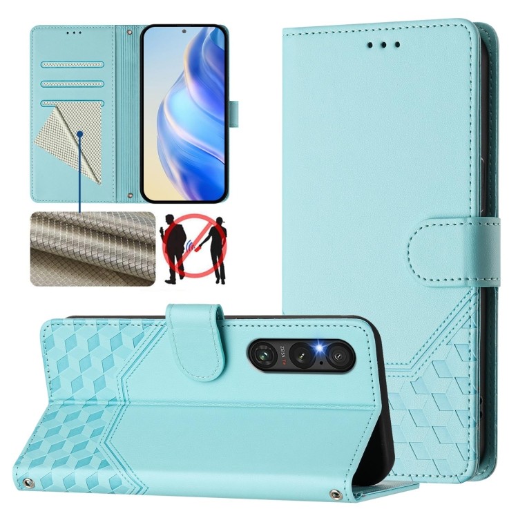 Ốp điện thoại bằng da RFID dập nổi tổ ong có sẵn cho Sony Xperia 1 V 2023 / Sony Xperia 1 VI 2024 / 