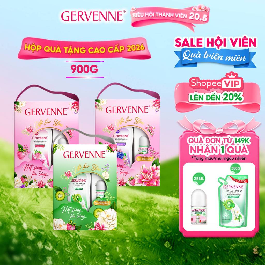[Hộp quà] Sữa tắm trắng da hương nước hoa Gervenne 450g / 900g (Tặng mùi ngẫu nhiên)