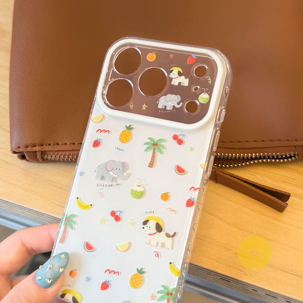 Phone Case For iPhone 17 Pro Max 16 15 TPU Chain Dog Puppy Tree Laser Strap Fruit Aesthetic Korean C