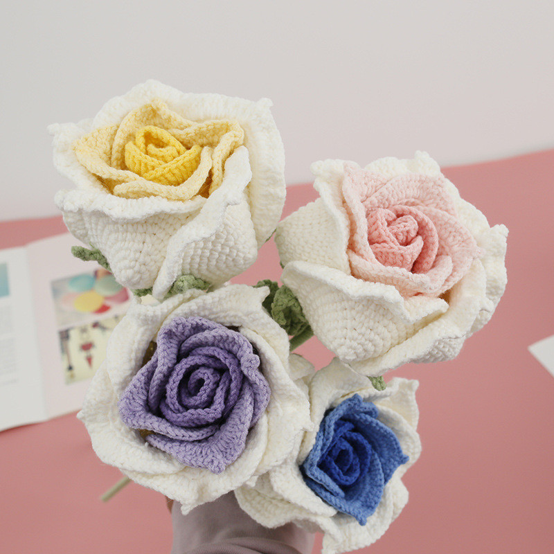 Sweet handmade woven Thai rose artificial flower bouquet decoration made of yarn