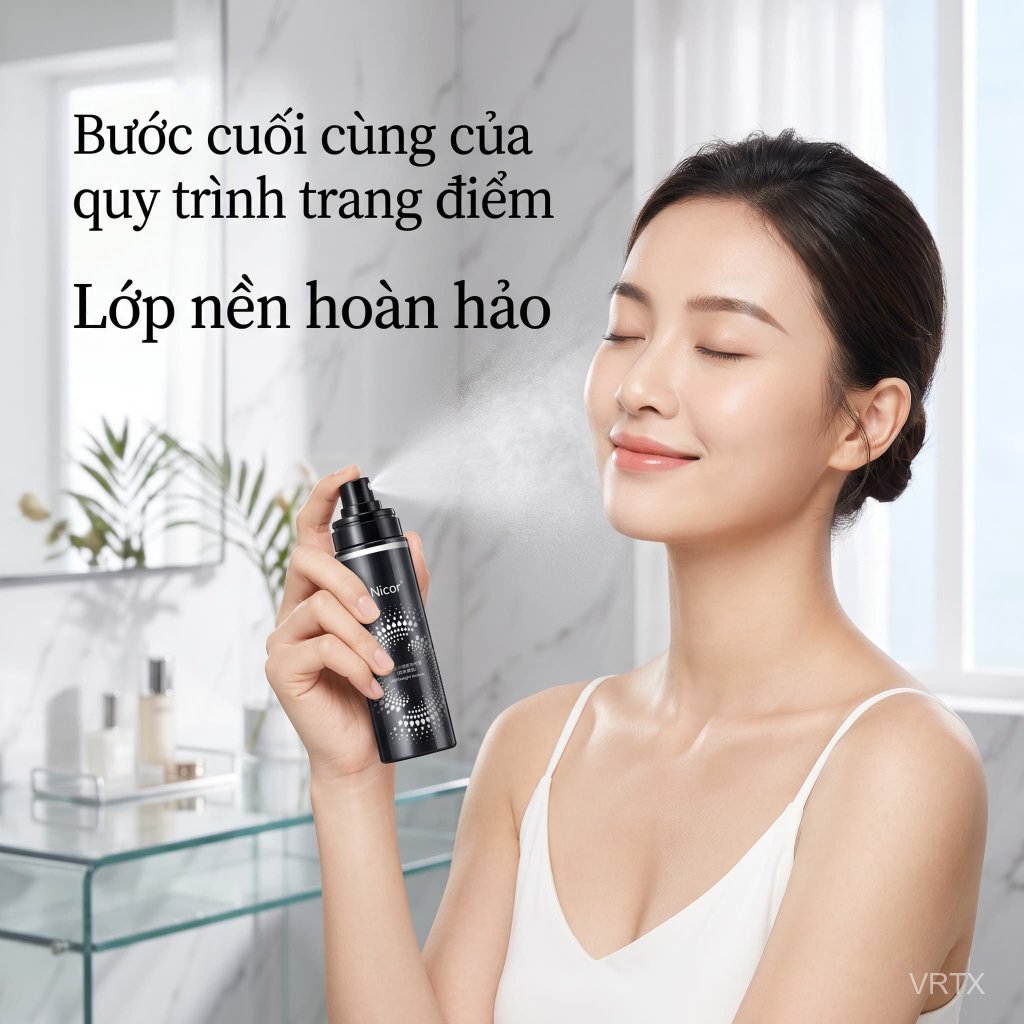 Nicor Xịt khóa nền Nicor, phun siêu mịn, dưỡng ẩm tức thì, kiềm dầu, giữ trang điểm bền lâu, VRTX