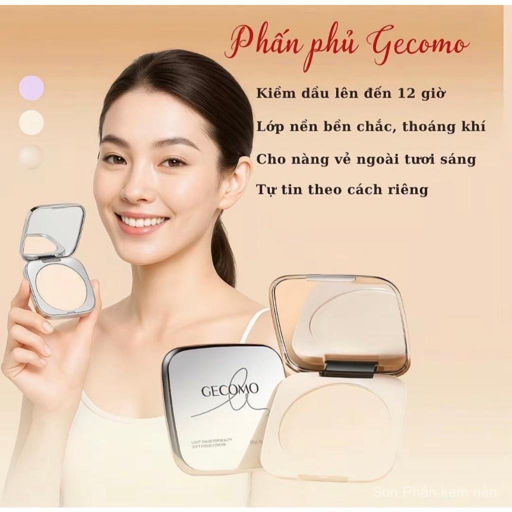 GECOMO Phấn phủ che khuyết điểm kiềm dầu - Mịn Như Lụa, Không CakeySon