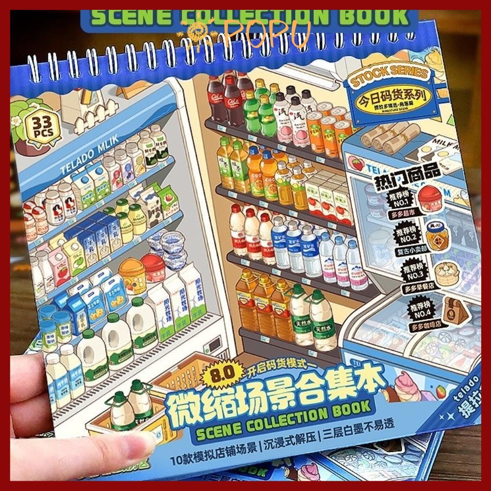 Nhãn dán cảnh cửa hàng POPU, PET 10 cảnh 33 tờ Nhãn dán phong cảnh, Nhãn dán cảnh thu nhỏ cỡ lớn dễ 
