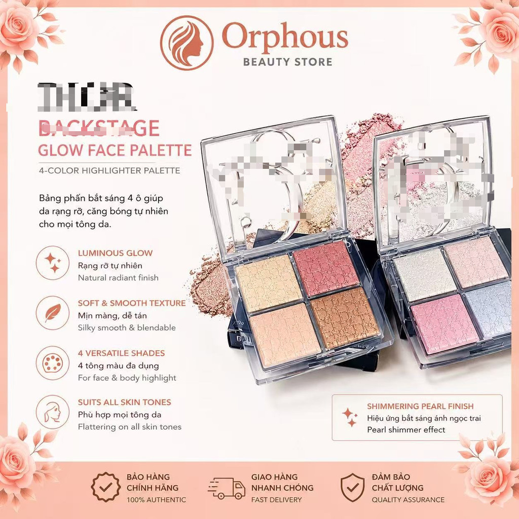 [Chính Hãng] Bảng Phấn Bắt Sáng 4 ô 𝑫𝒊o𝒓 Backstage Glow Face Highlight Palette Mới Nhất 2025 Fullsiz