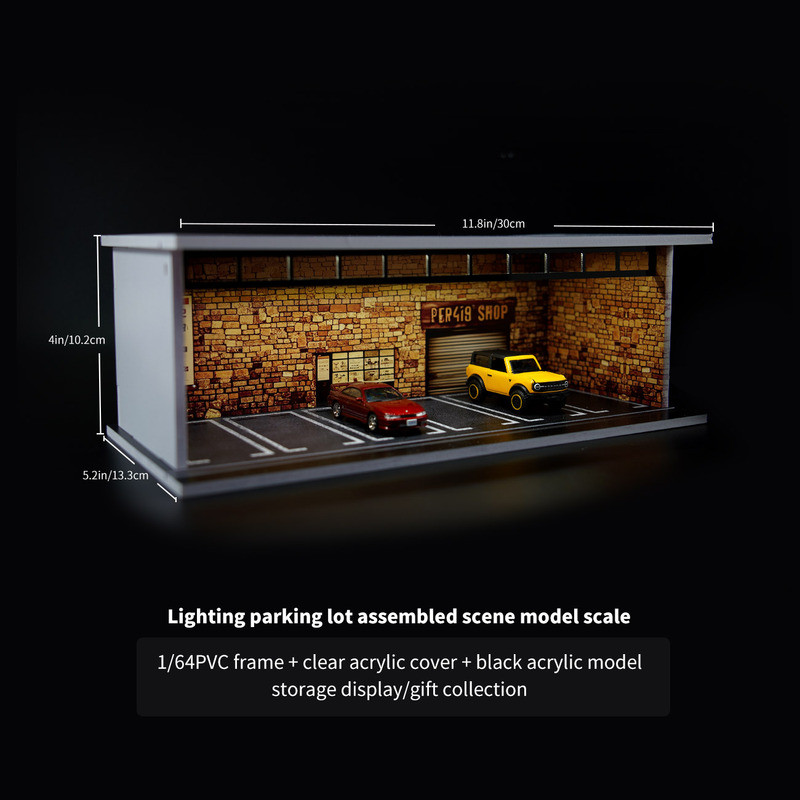Mô Hình Garage 1/64 Một Tầng Xếp Chồng Vừa Chơi Vừa Cất Xe Có Đèn LED Dùng Cho Tomica Mô Hình Garage