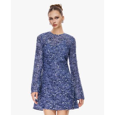 GIGI - Đầm mini cổ tròn tay dài đính sequin_G2105D254167-24