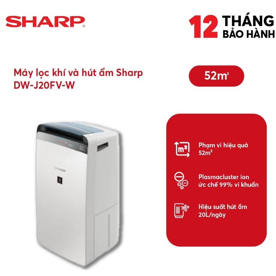 [Hỏa tốc 2h] Máy lọc không khí và hút ẩm Sharp DW-J20FV-W (52m²/20lít)