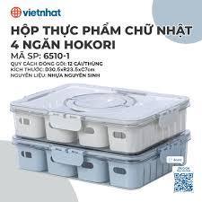 Hộp thực phẩm trong 4 ngăn HOKORI nhựa VIỆT NHẬT cao cấp 6510 -1 - 2 lớp tách nước, để tủ lạnh