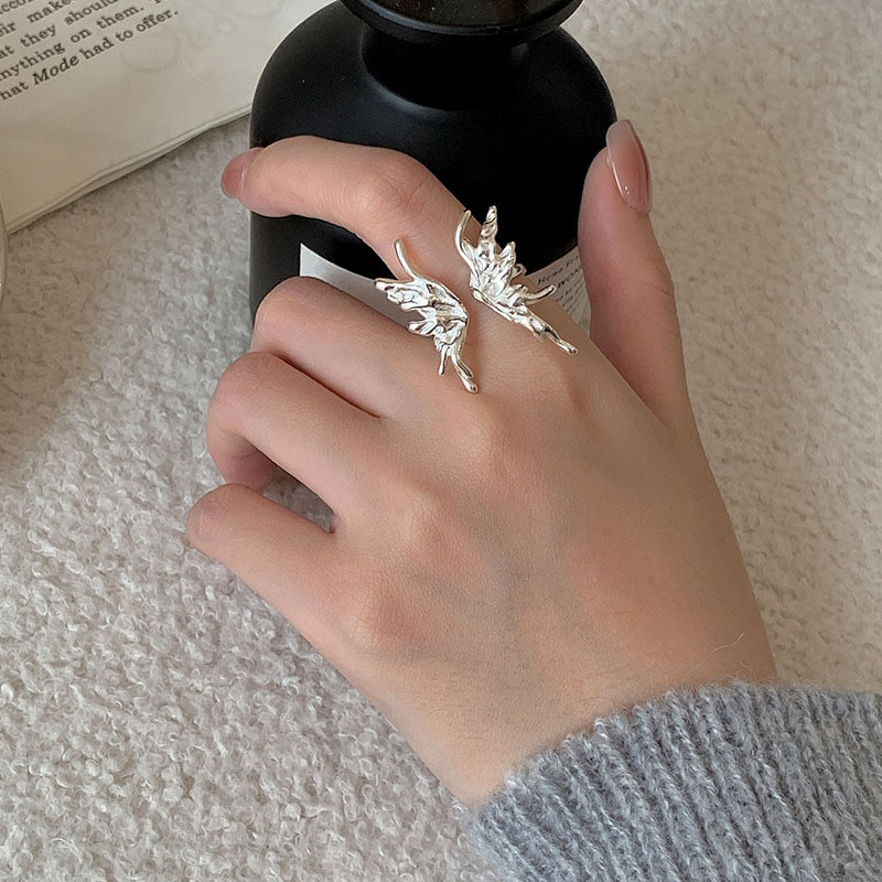 Hàn Quốc Hàn Quốc Phiên Bản Hàn Quốc Châu Âu Mỹ Xuyên Biên Giới Lỏng Sinh Hóa Bướm Nhẫn S925 Bạc Mở 