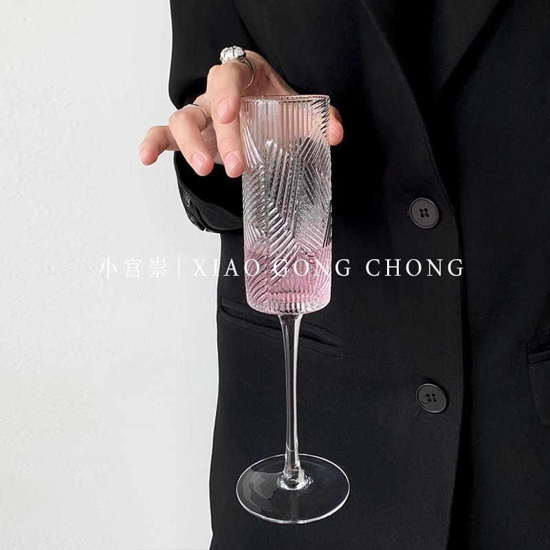 Ins Phong Cách Niche Retro Nổi Thẳng Cốc Cao Cấp Champagne Thủy Tinh Rượu Vang Đỏ Rượu Vang Ngọt Ly 