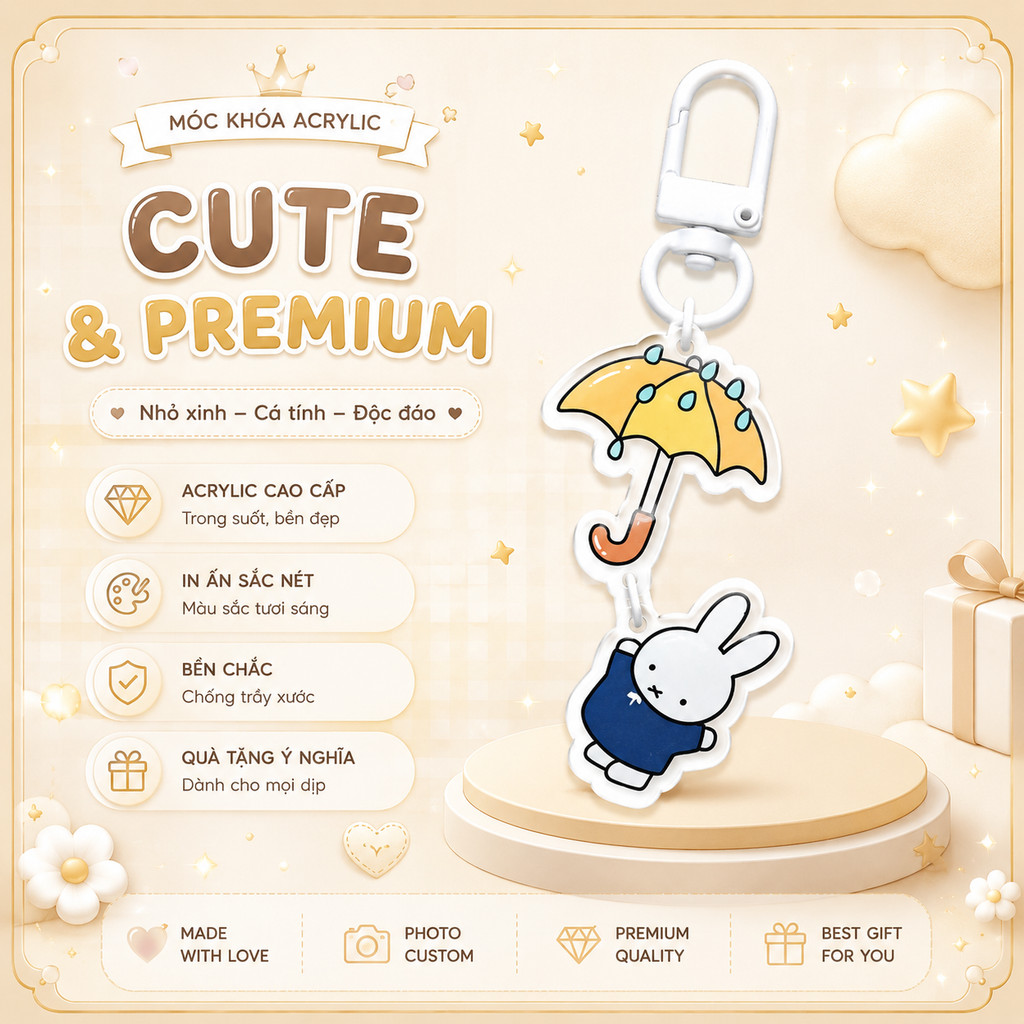 Kawaii Miffy Keychain Cute Acrylic Keychain Miffy Rabbit School Bag Hanger Gift for Best Friends or 